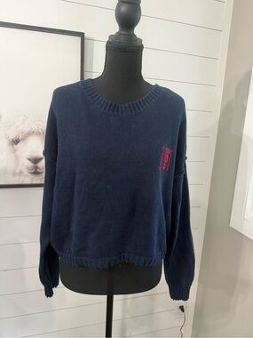 Bouffants & Broken Hearts Women’s Navy‎ Blue Knit Crewneck Lobster Sweater M